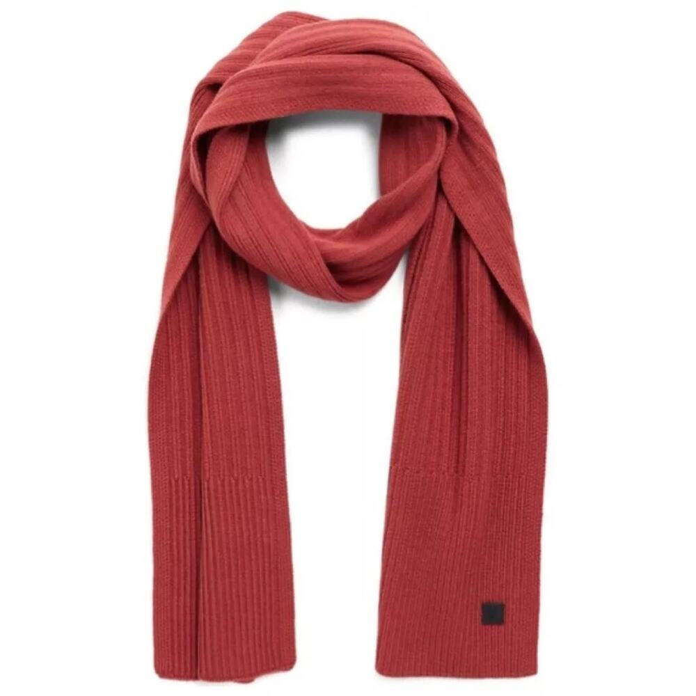 All Saints Wool Blend Scarf Ribbed Knit Sienna‎ Red New